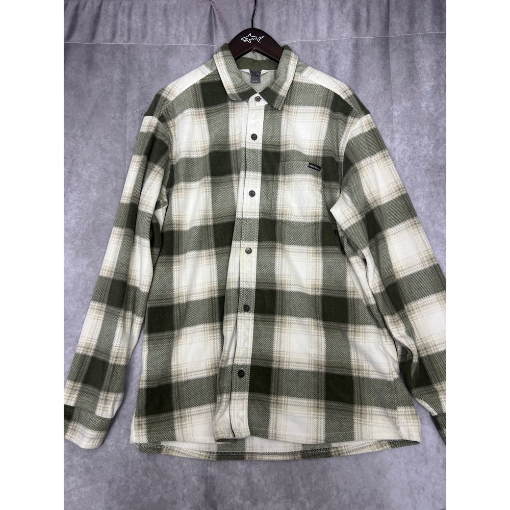 Eddie Bauer Fleece Plaid Shirt Mens Large Green Excellent Long Sleeve Button Up